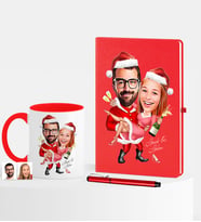BK Gift Kişiye Özel Yılbaşı Sevgililer Karikatürlü Kırmızı Defter Kalem Kupa Seti - 2