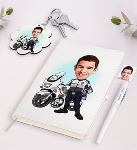 BK Gift Kişiye Özel Erkek Yunus Polis Karikatürlü Beyaz Defter Kalem ve Anahtarlık Hediye Seti (Model 1)