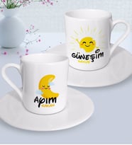 BK Gift Kişiye Özel Güneşim ve Ayım İkili Türk Kahvesi Fincanı Seti-5 (Beyaz)