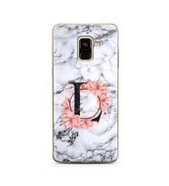 Mermer Çiçekli Harf Tasarım Süper Şeffaf Silikon Telefon Kılıfı Samsung A8 Plus 