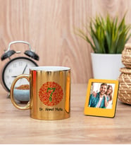 Göz Doktoru Gold Kupa Bardak ve Sarı Mini Fotoğraf Çerçevesi