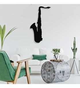 New Jargon - Jazz Music Saksafon Tasarım Metal Tablosu 65x37cm (Siyah)