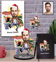 Kişiye Özel Yılbaşı Erkek Karikatürlü 5 li Hediye Seti Model-4