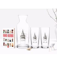BK Gift Kişiye Özel Renkli Baskılı Galata Kulesi Tasarımlı İkili Rakı Bardağı Karaf ve Cep Kitabı Hediye Seti-11 (Model 1)