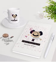 BK Gift Kişiye Özel Kimya Öğretmeni Beyaz Defter Kalem Türk Kahvesi Fincanı Seti-3 (Model 1)