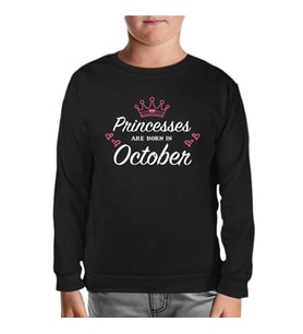 Princess Born in October - Heart Siyah Çocuk Sweatshirt