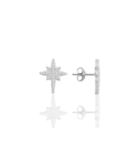 Söğütlü Silver Gümüş rodyumlu kutupyıldız modeli küpe (Beyaz)