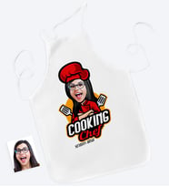BK Gift Kişiye Özel Bayan Chef Karikatürlü Mutfak Önlüğü-11 (Beyaz)