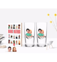 BK Gift Kişiye Özel Renkli Baskılı Sevgililer Karikatürlü İkili Rakı Bardağı ve Rakı Cep Kitabı Hediye Seti-55 (Model 1)