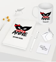 BK Gift Kişiye Özel Süper Anne Beyaz Defter Kalem Kupa Ayna Seti - 1 (Model 1)