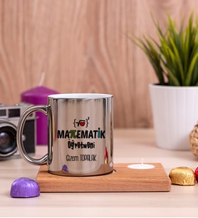 Matematik Öğretmeni Ahşap Altlıklı Mumlu Silver Kupa Bardak
