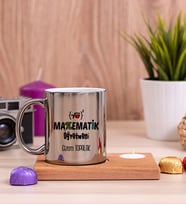Matematik Öğretmeni Ahşap Altlıklı Mumlu Silver Kupa Bardak