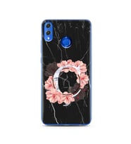 Mermer Çiçekli Harf Tasarım Süper Şeffaf Silikon Telefon Kılıfı Huawei Honor 8X 