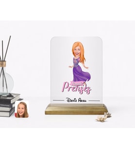 BK Gift Kişiye Özel Prenses Karikatürlü Ahşap Standlı Çerçeve-1 (Beyaz)