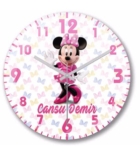 İsme Ve Kişiye Özel Çocuk Odası Mini Mouse Bombeli Duvar Saati