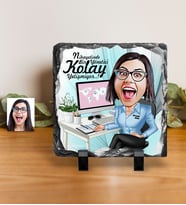 BK Gift Kişiye Özel Bayan Genel Müdür Karikatürlü Dekoratif Doğal Taş  1