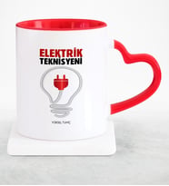 BK Gift Kişiye Özel Mesleki Elektrik Teknisyeni Kırmızı Kalpli Kupa Bardak