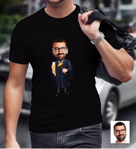 BK Gift Kişiye Özel Bay Hakim Karikatürlü Siyah T-Shirt