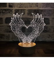 By Lamp 3 Boyutlu Kalp Kanatlar Led Masa Lambası Ahşap Taban 7 Farklı Işık Renkli
