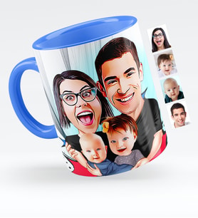 BK Gift Kişiye Özel Aile Karikatürlü Mavi Kupa Bardak  4
