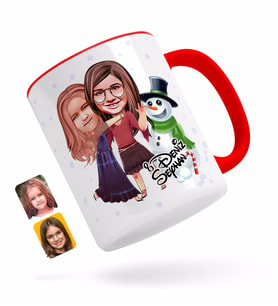 BK Gift Kişiye Özel Yeni Yıl Kız Kardeşler Karikatürlü Kırmızı Kupa Bardak-3
