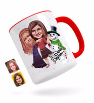 BK Gift Kişiye Özel Yeni Yıl Kız Kardeşler Karikatürlü Kırmızı Kupa Bardak-3