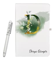 Kjişiye Özel Hazırlanmış Harf Tasarımlı Hediye Defter ve Roller Kalem Seti