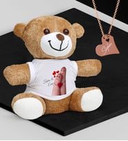BK Gift Kişiye Özel Sevgililer Temalı Peluş Ayıcık ve Rose Kalp Kolye Set - 86
