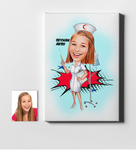 BK Gift Kişiye Özel Hemşire Karikatür Kanvas Tablo 50x70cm 2
