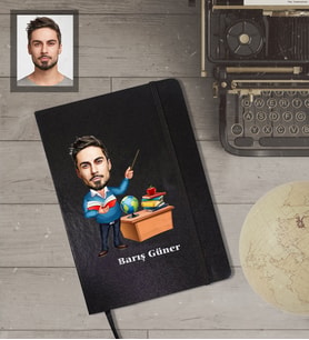 Kişiye Özel Öğretmen Karikatürlü Siyah Defter Bay-1