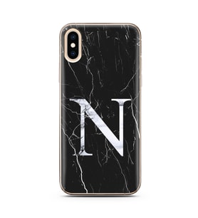 Iphone Xs Max Siyah Mermer Harf Tasarımlı Telefon Kılıfı N-Harfi 