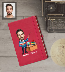 Kişiye Özel Öğretmen Karikatürlü   Kırmızı Defter Bay-1