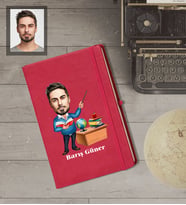 Kişiye Özel Öğretmen Karikatürlü   Kırmızı Defter Bay-1