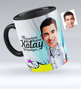 BK Gift Kişiye Özel Bay Doktor Karikatürlü Siyah Kupa Bardak  6
