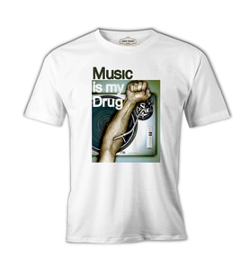 Music is my Drug Beyaz Erkek Tshirt