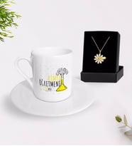 BK Gift Kişiye Özel Kimya Öğretmeni Türk Kahvesi Fincanı ve İsimli Papatya Kolye Hediye Seti-5 (Model 1)