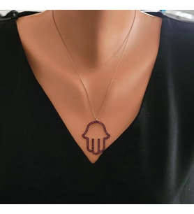 925 Ayar Gümüş Yakut Taşlı El Modeli Kolye, Pembe