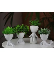 Evion İnsansı Saksı Beyaz 4’lü Set
