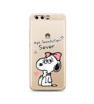 Snoopy Tasarımlı Süper Şeffaf Silikon Telefon Kılıfı Huawei P10 