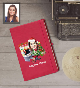 Kişiye Özel Yılbaşı Bayan Karikatürlü Kırmızı Defter Model-1