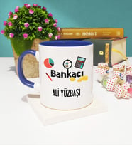 Bankacı Tasarımlı Kişiye Özel Hediye Bankacı Kupa Bardak Lacivert