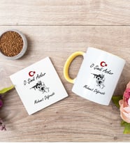 Askere Hediye Sarı Kupa Bardak Ve Bardak Altlığı Seti