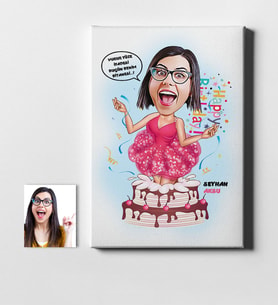 BK Gift Kişiye Özel Bayan Doğum Günü Karikatür Kanvas Tablo 50x70cm 1