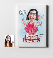 BK Gift Kişiye Özel Bayan Doğum Günü Karikatür Kanvas Tablo 50x70cm 1