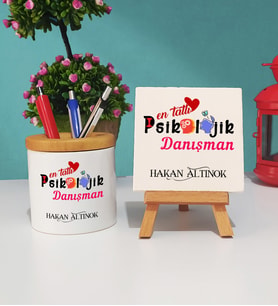 Mesajlı Psikolojik Danışman Kalemlik ve Dekoratif Taş Baskı Hediye Seti