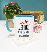 Mesajlı Jeoloji Mühendisi Tasarımlı Kişiye Özel Jeoloji Mühendisi Kupa Bardak Mavi