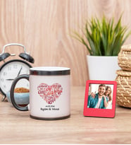 Love Tasarım Hediyelik Sihirli  Kupa Bardak ve Kırmızı Mini Çerçeve