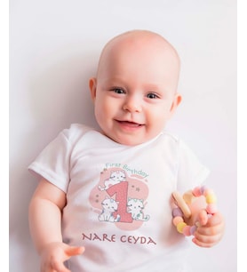 Pia Baby T2022-11 %100 Pamuk Bebek 1 Yaş Doğum Günü Çıtçıtlı Body