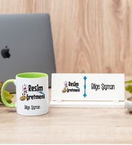 Resim Öğretmeni Yeşil Kupa Bardak Ve Masa İsimliği Hediye Seti