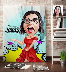BK Gift Kişiye Özel Bayan Model Karikatür Kanvas Tablo 70x100cm 1